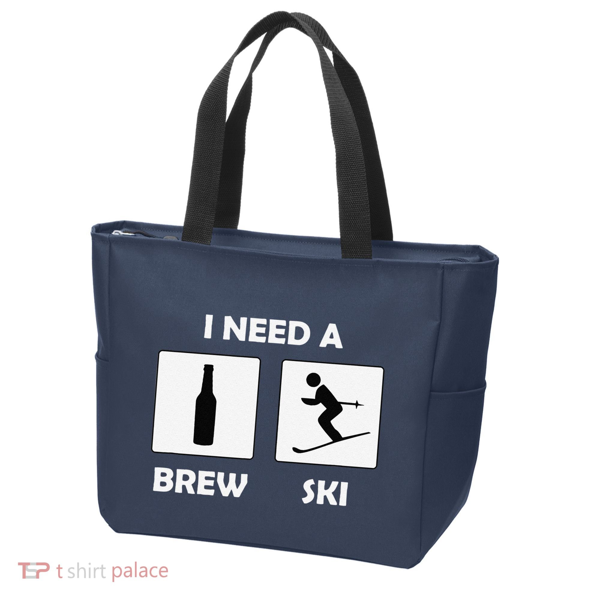 I Need a Brewski Funny Beer Drinking Skier Ski Vacation Tote Bag