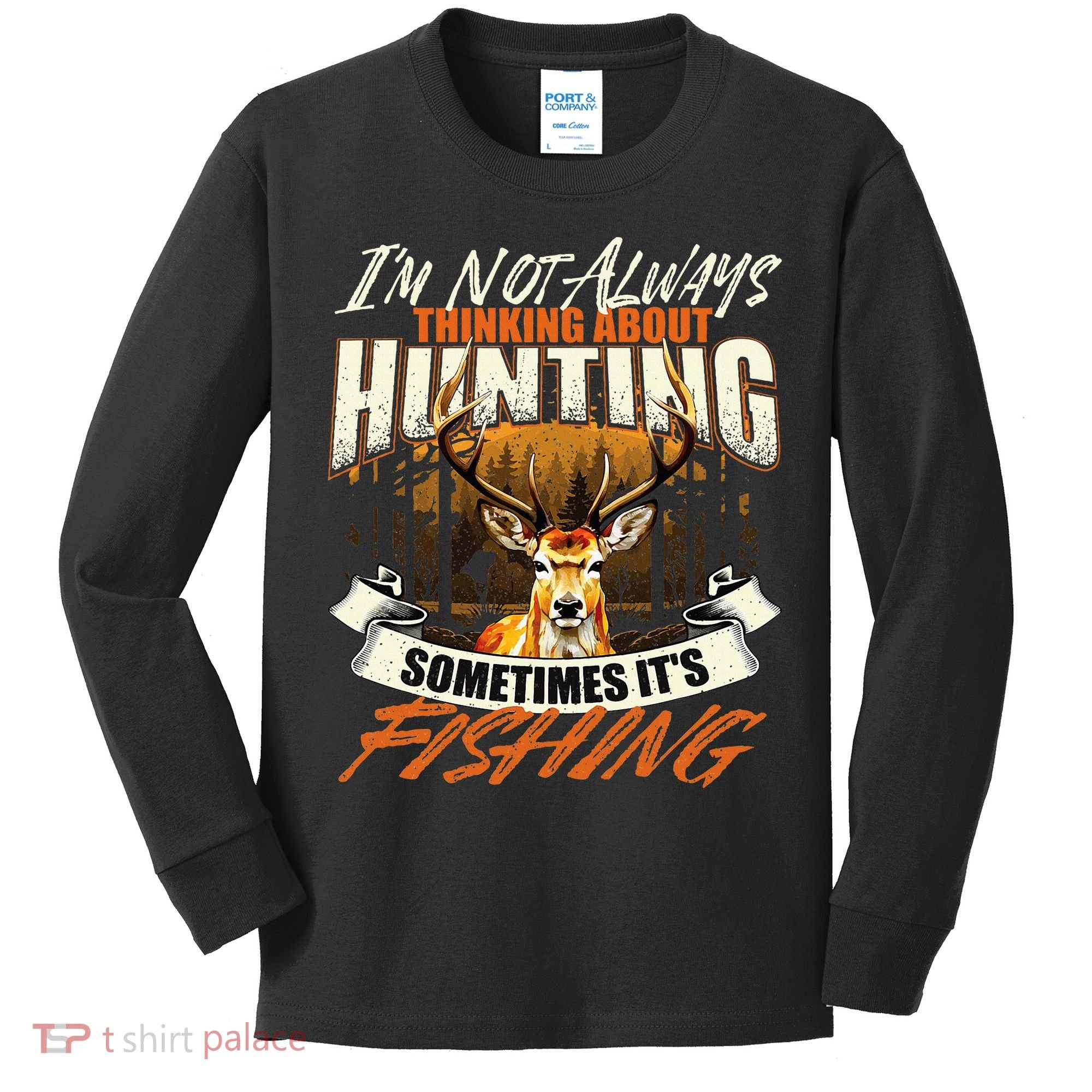 IM Not Always Thinking About Hunting Wildlife Deer Lover Kids Long Sleeve Shirt