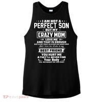 IM Not A Perfect Son But My Crazy Mom Loves Me Ladies PosiCharge Tri-Blend Wicking Tank thumb 0