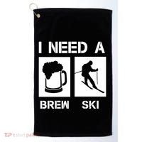 I Need A Brewski Funny Beer Ing Skier Ski Snowboarder Gift Golf Towel thumb 0