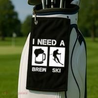 I Need A Brewski Funny Beer Ing Skier Ski Snowboarder Gift Golf Towel thumb 2