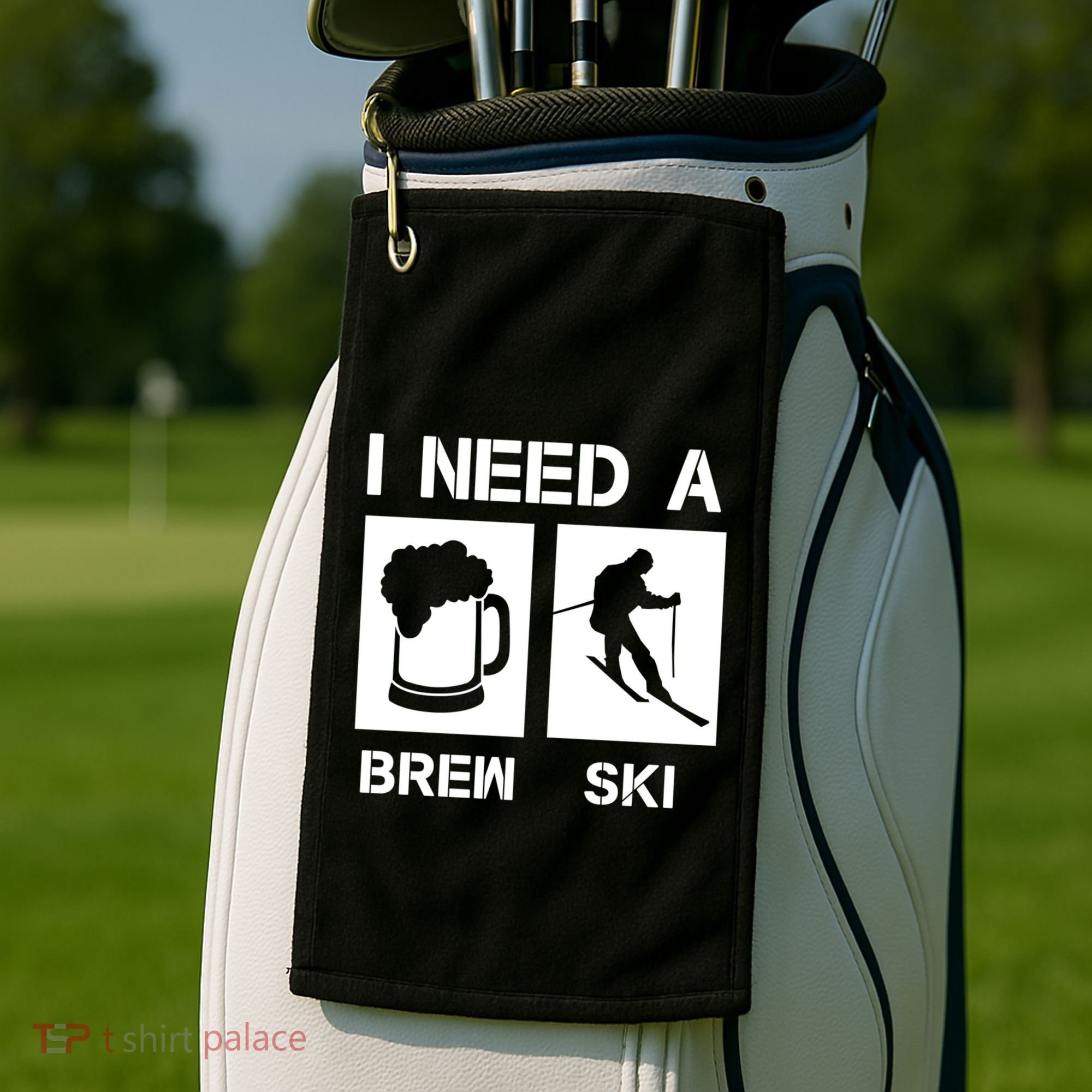 I Need A Brewski Funny Beer Ing Skier Ski Snowboarder Gift Golf Towel