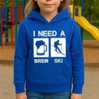 I Need A Brewski Funny Beer Ing Skier Ski Snowboarder Gift Kids Hoodie thumb 3