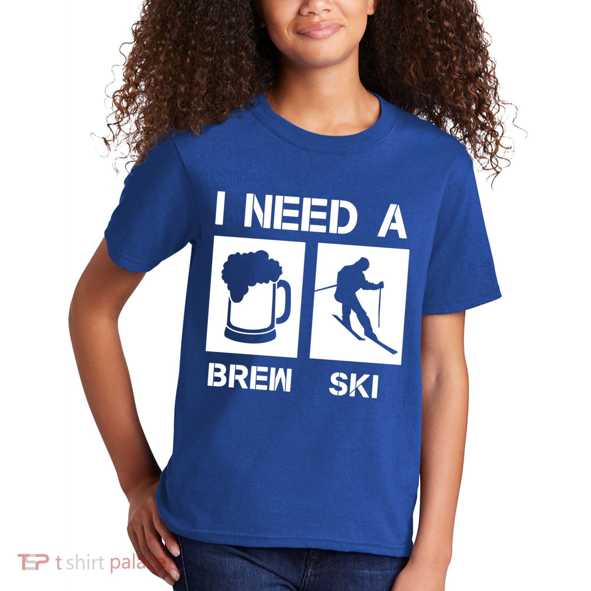 I Need A Brewski Funny Beer Ing Skier Ski Snowboarder Gift Kids T-Shirt