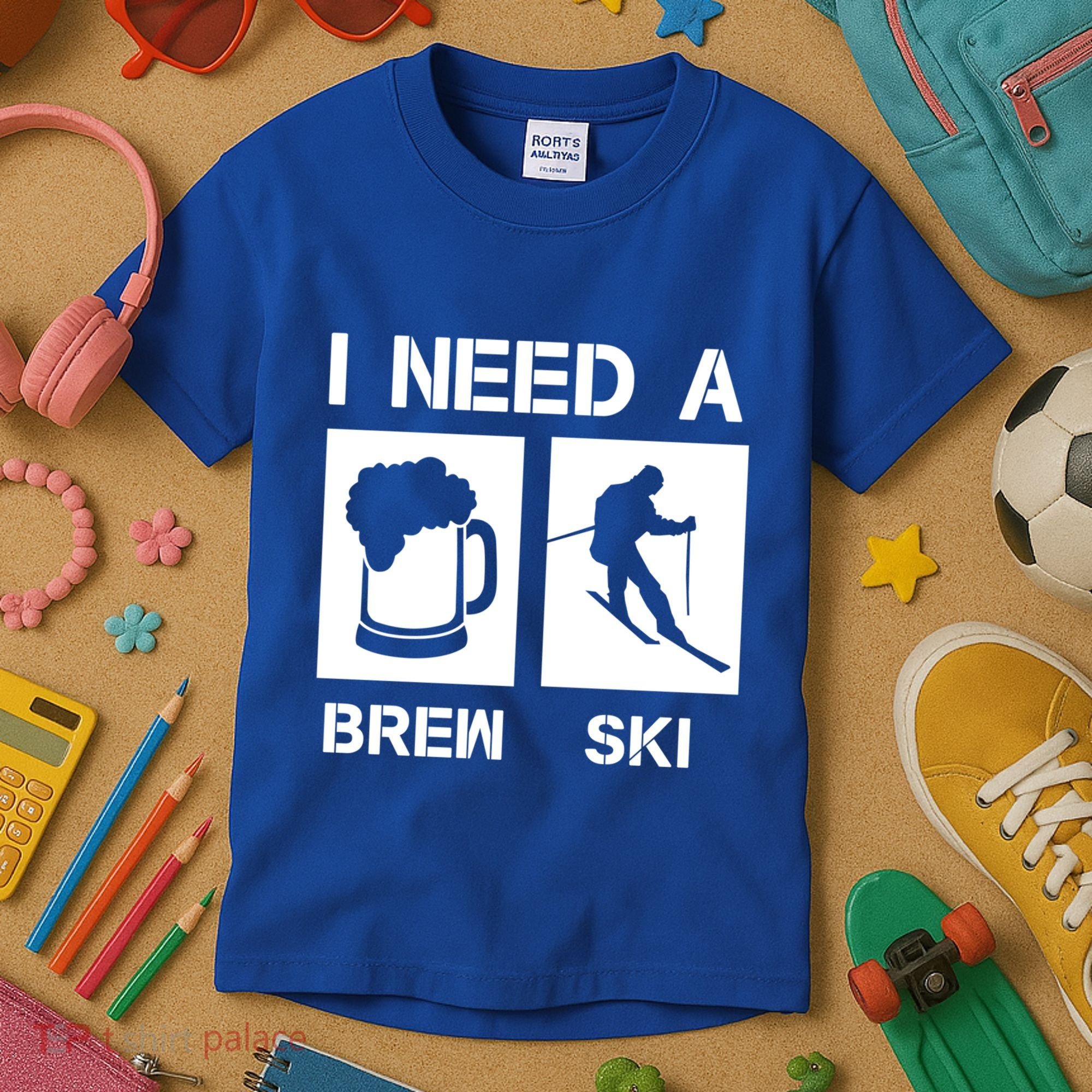 I Need A Brewski Funny Beer Ing Skier Ski Snowboarder Gift Kids T-Shirt