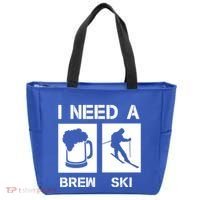 I Need A Brewski Funny Beer Ing Skier Ski Snowboarder Gift Tote Bag thumb 0