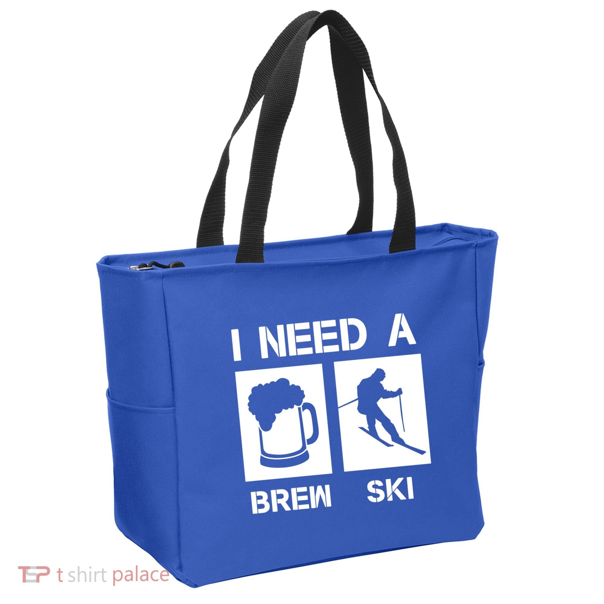 I Need A Brewski Funny Beer Ing Skier Ski Snowboarder Gift Tote Bag