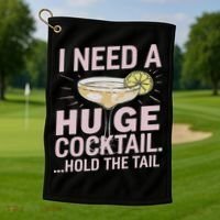 I Need A Huge Cocktail Hold The Tail Summer Drinking Humor Golf Towel thumb 1