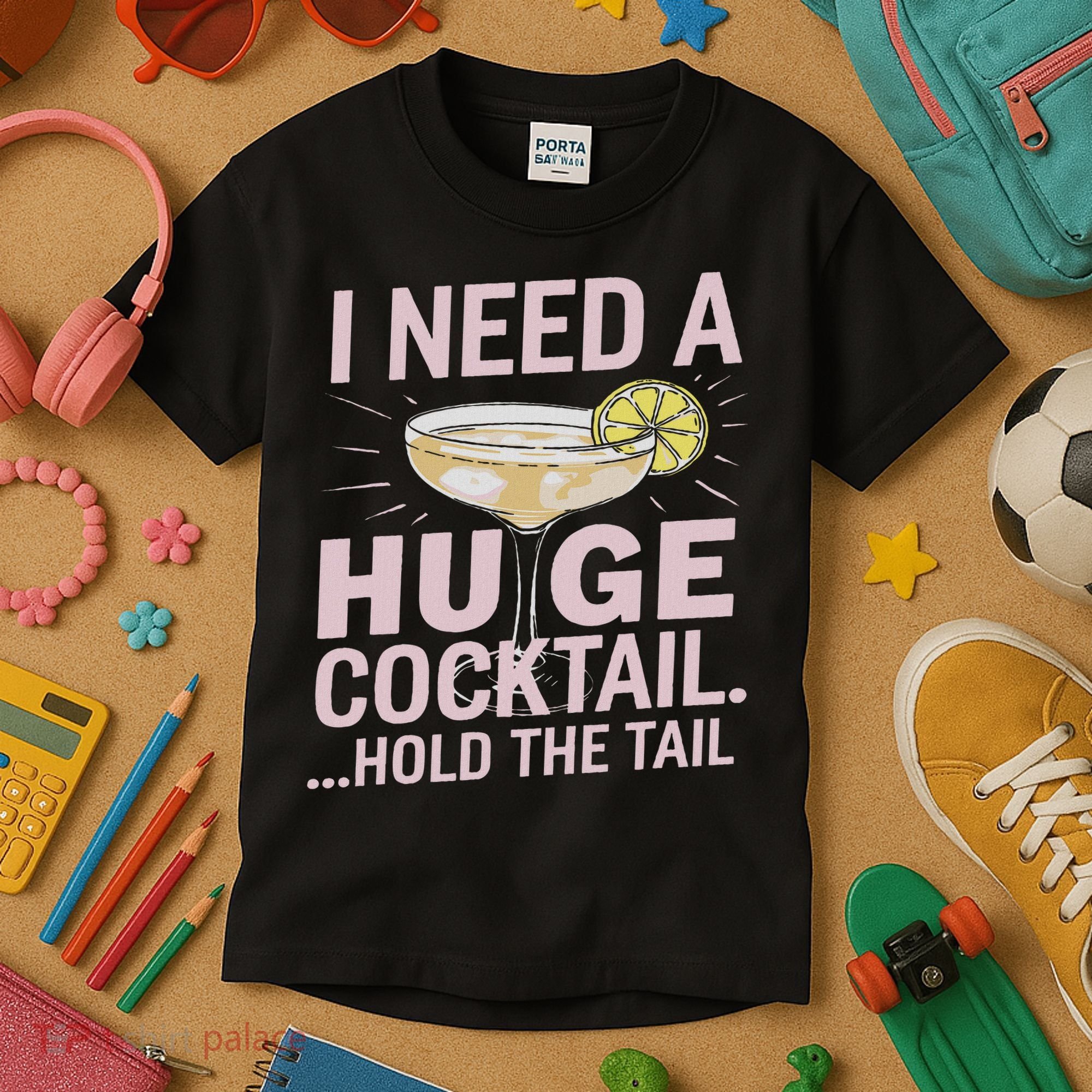 I Need A Huge Cocktail Hold The Tail Summer Drinking Humor Kids T-Shirt