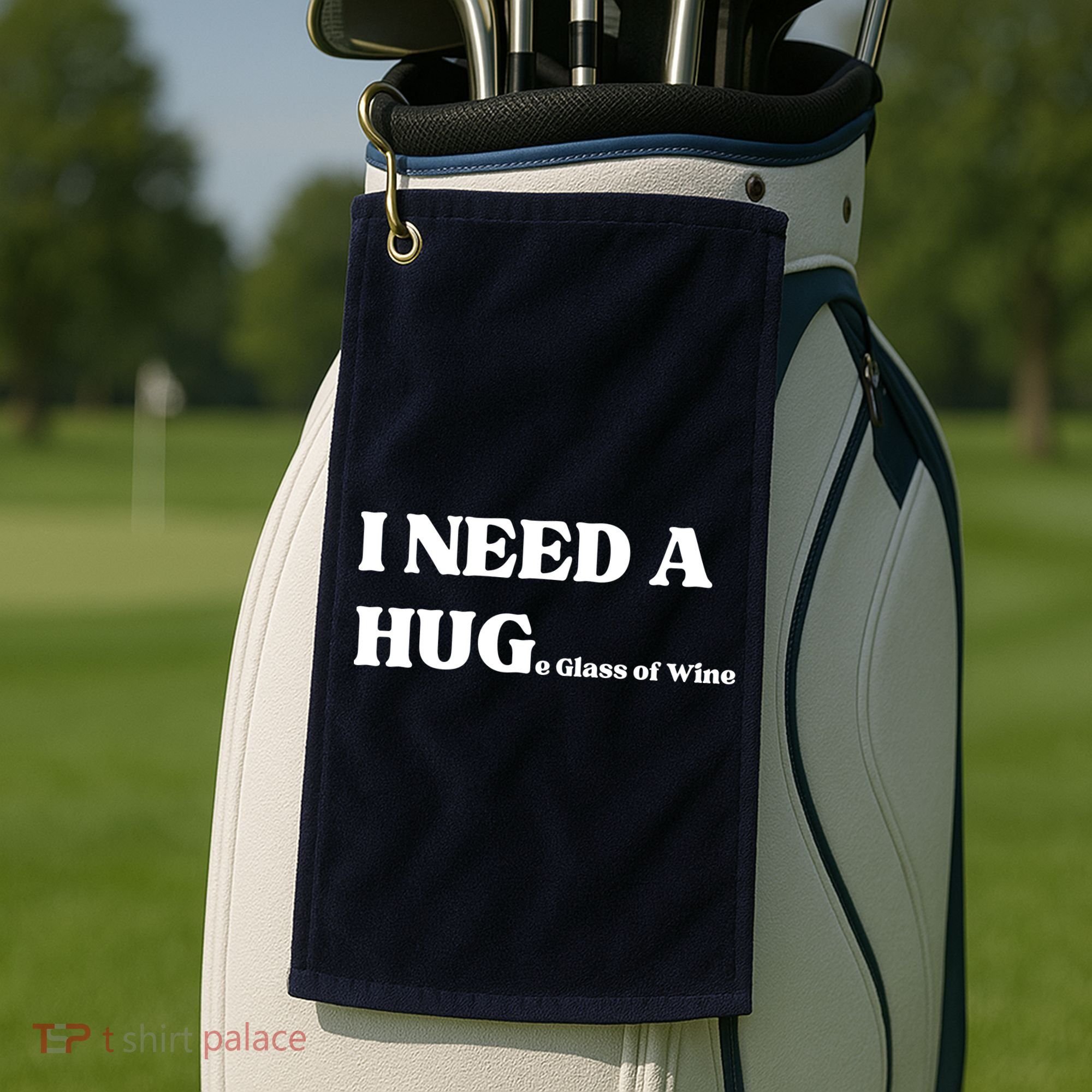 I Need A Huge Glass Of Wine Funny I Need A Hug Golf Towel