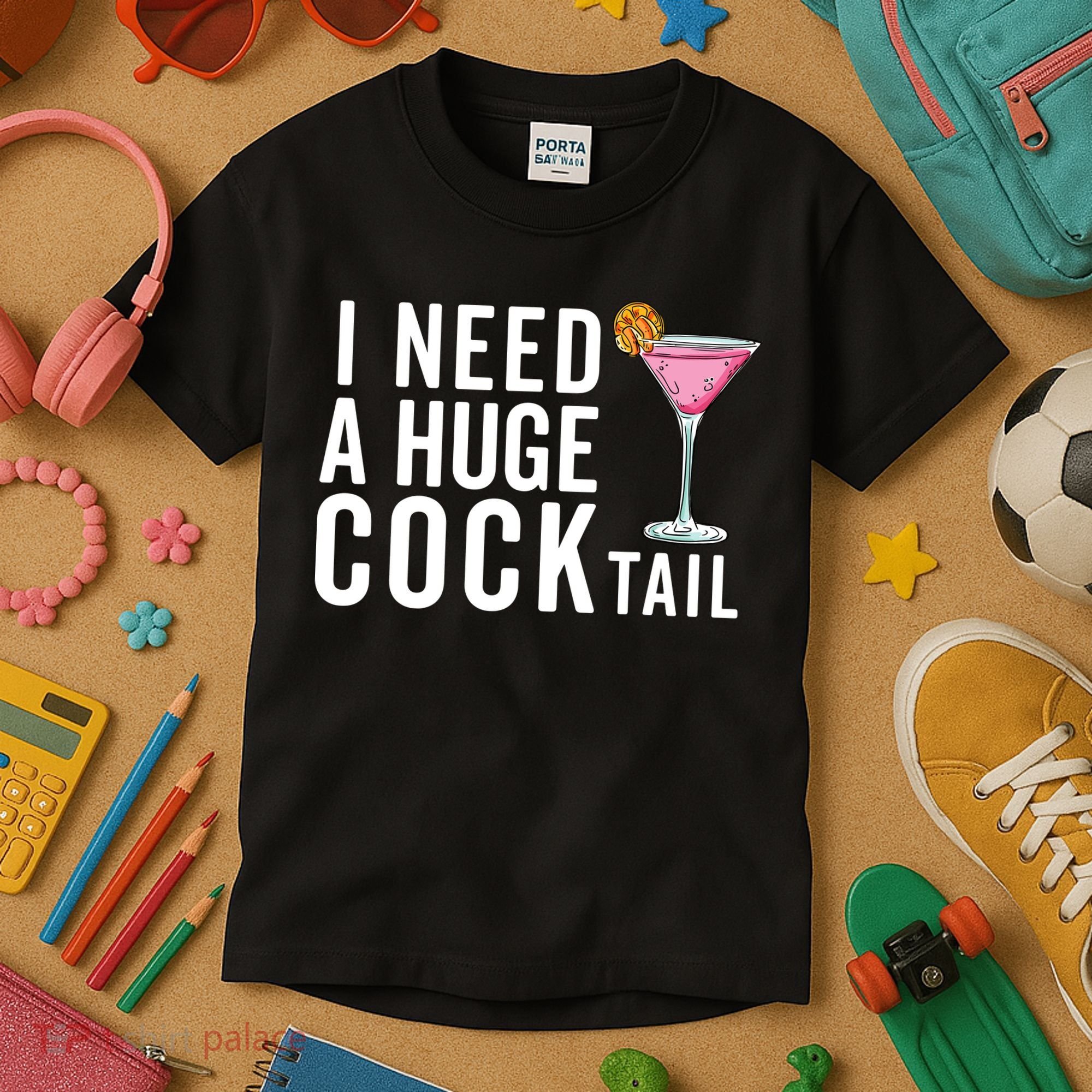 I Need A Huge Cocktail Funny Adult Humor Drinking Kids T-Shirt