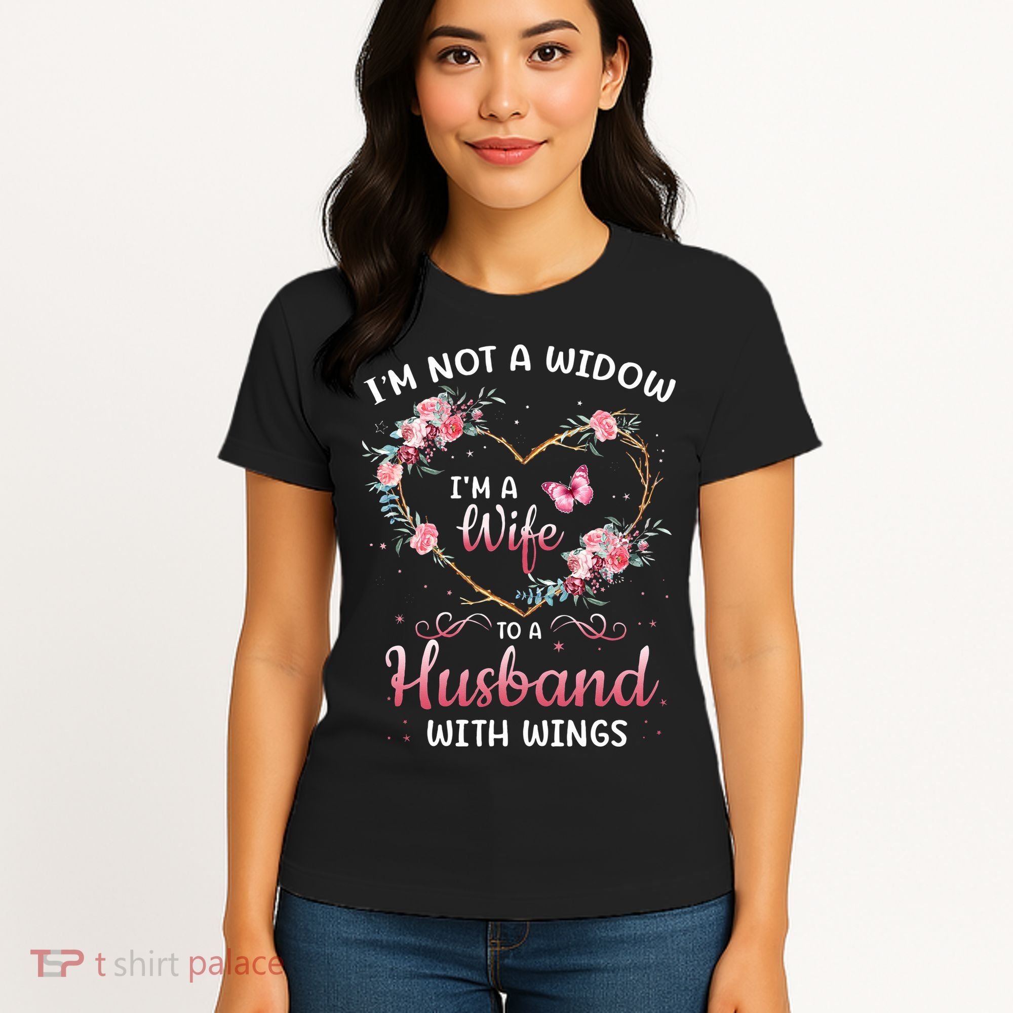 I'm not a widow I'm a wife to a husband with wings Women's T-Shirt