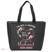 I'm not a widow I'm a wife to a husband with wings Tote Bag thumb 0