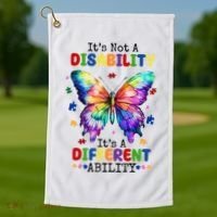 Its Not A Disability Its A Different Ability Autism Butterfly Golf Towel thumb 1