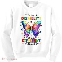 Its Not A Disability Its A Different Ability Autism Butterfly Kids Sweatshirt thumb 0