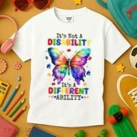 Its Not A Disability Its A Different Ability Autism Butterfly Kids T-Shirt thumb 3