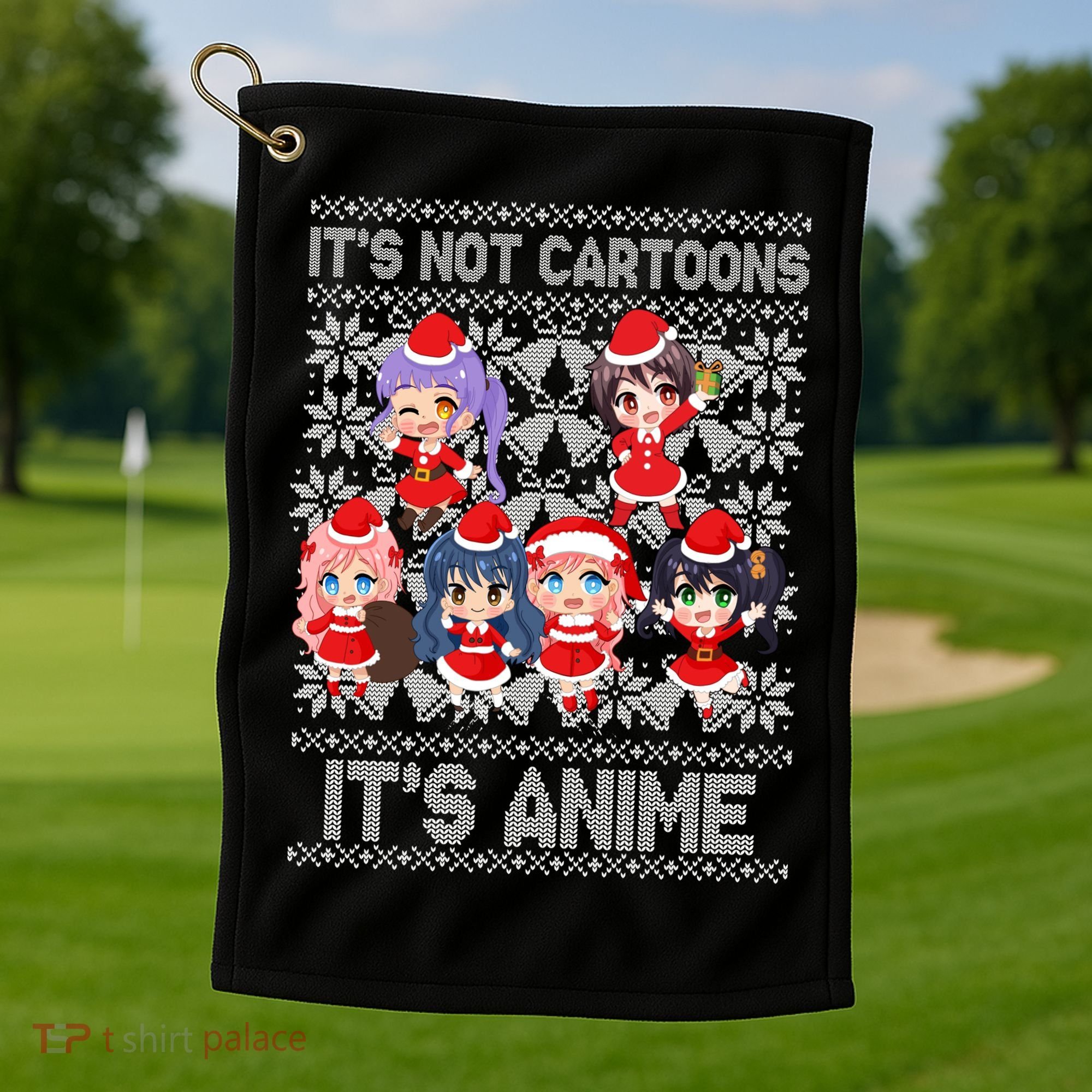 Its Not Cartoons Its Anime Ugly Christmas Golf Towel