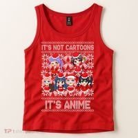 Its Not Cartoons Its Anime Ugly Christmas Tank Top thumb 2