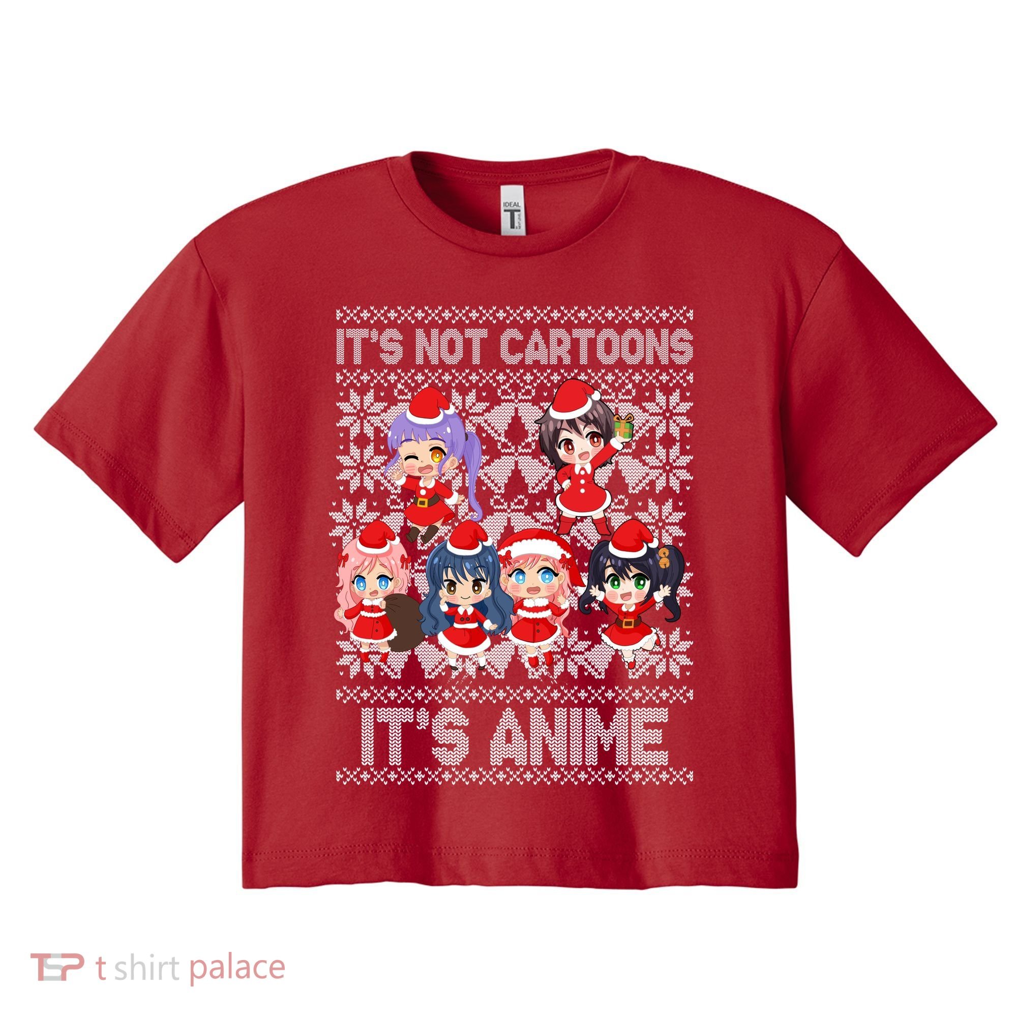 Its Not Cartoons Its Anime Ugly Christmas Women's Crop Top Tee