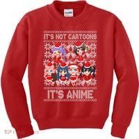 Its Not Cartoons Its Anime Ugly Christmas Kids Sweatshirt thumb 0
