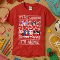 Its Not Cartoons Its Anime Ugly Christmas Kids T-Shirt thumb 3