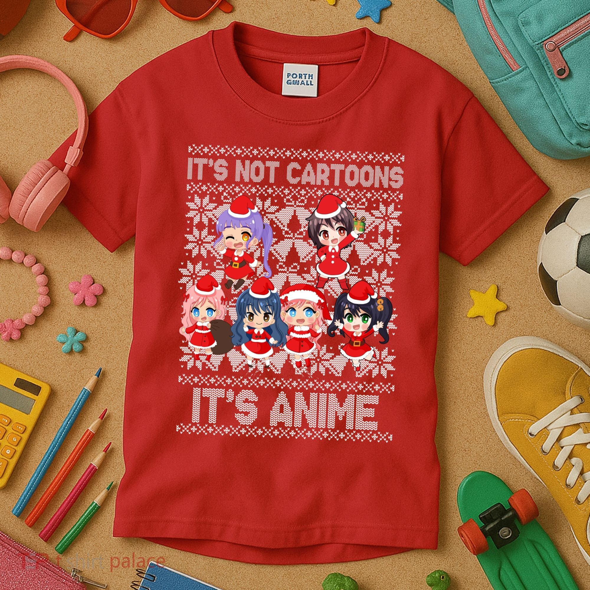 Its Not Cartoons Its Anime Ugly Christmas Kids T-Shirt
