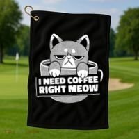I Need Coffee Right Meow Golf Towel thumb 1
