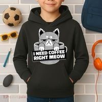 I Need Coffee Right Meow Kids Hoodie thumb 2