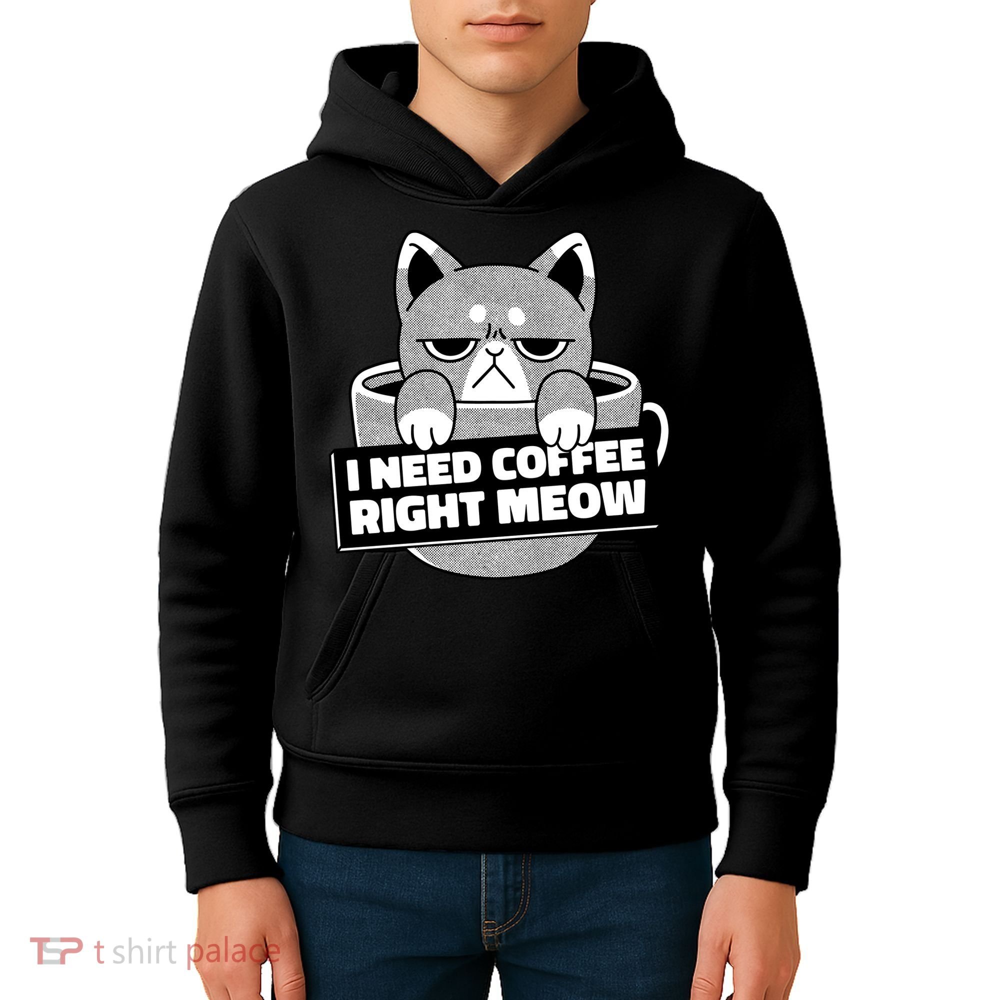 I Need Coffee Right Meow Kids Hoodie