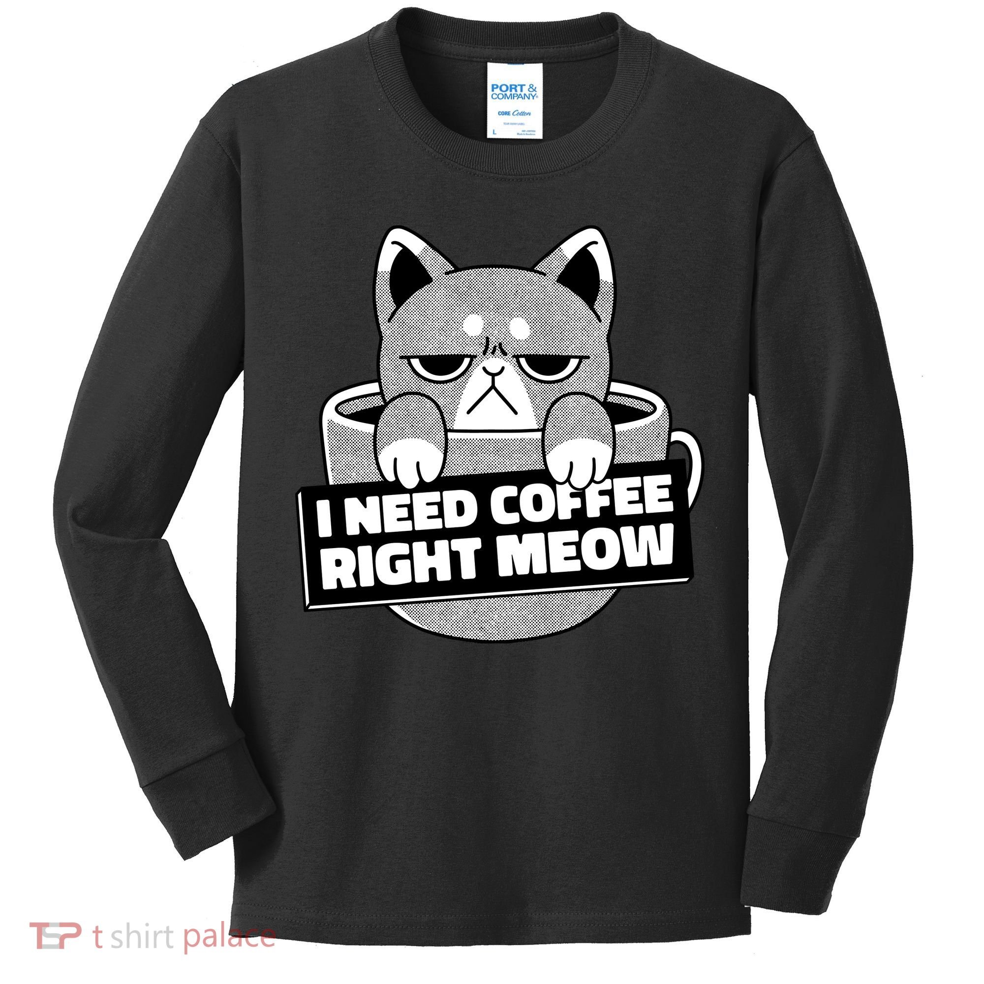I Need Coffee Right Meow Kids Long Sleeve Shirt