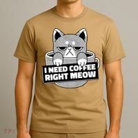 I Need Coffee Right Meow T-Shirt thumb 3
