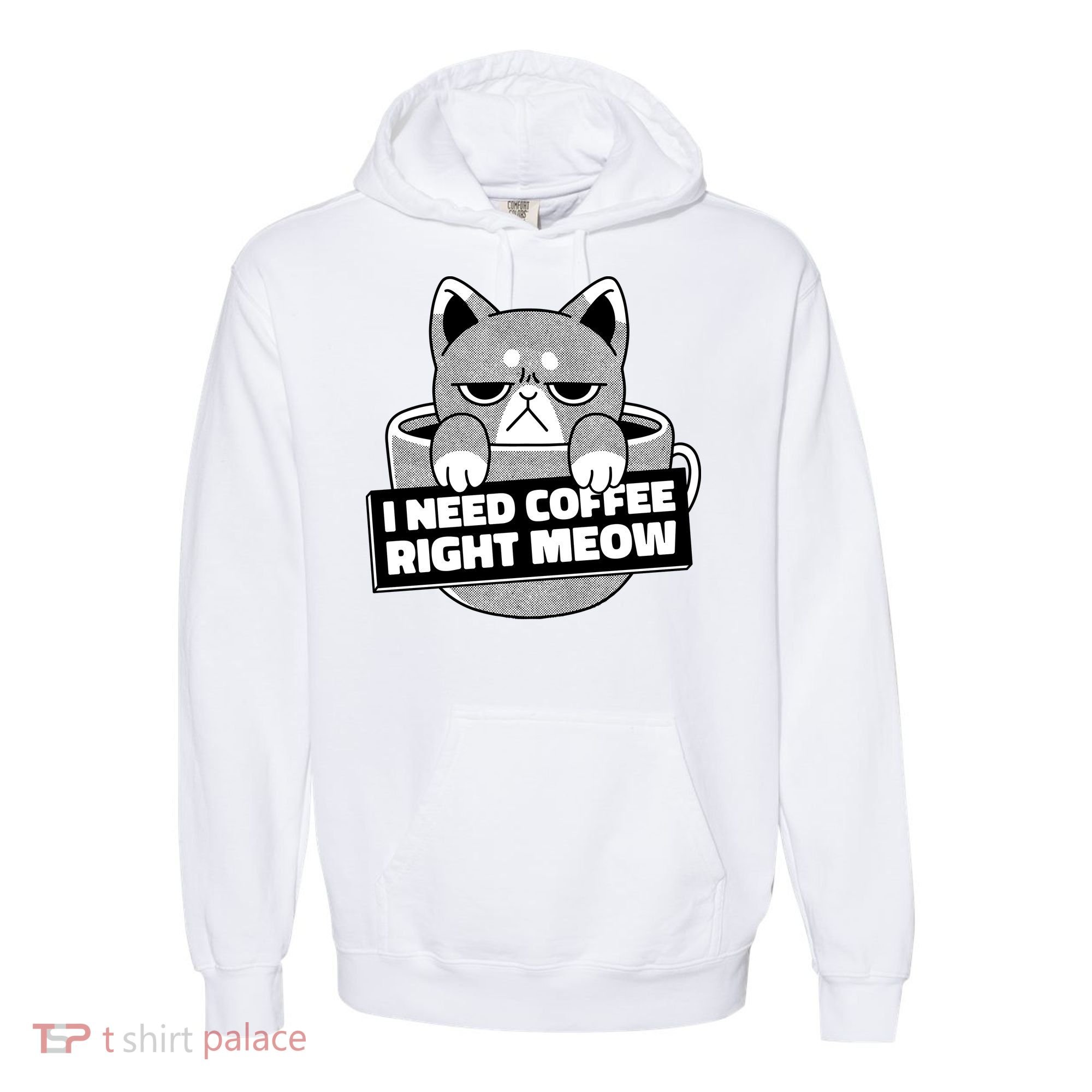I Need Coffee Right Meow Comfort Colors Garment-Dyed Hooded Sweatshirt