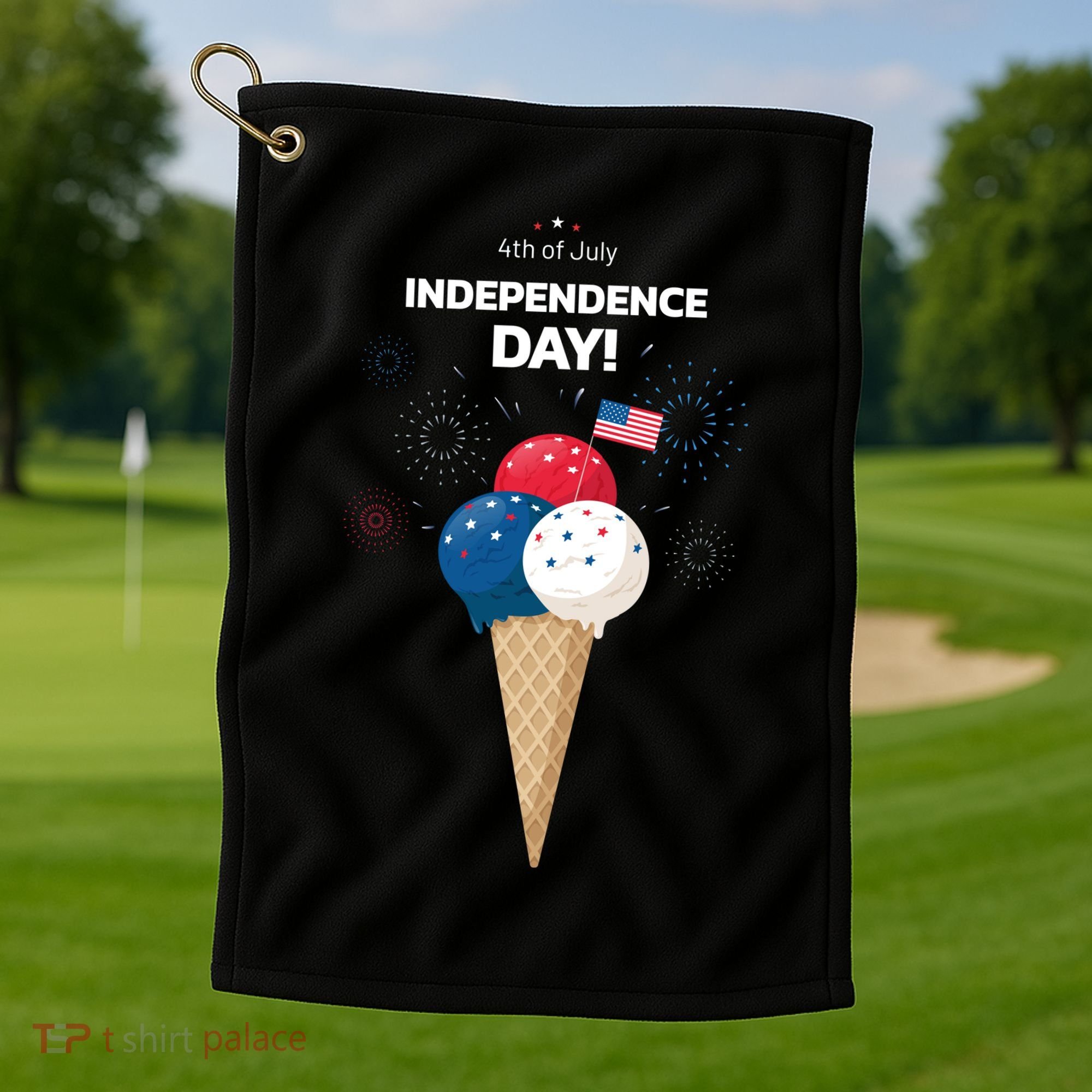 Independence Day Ice Cream Red White And Blue Golf Towel