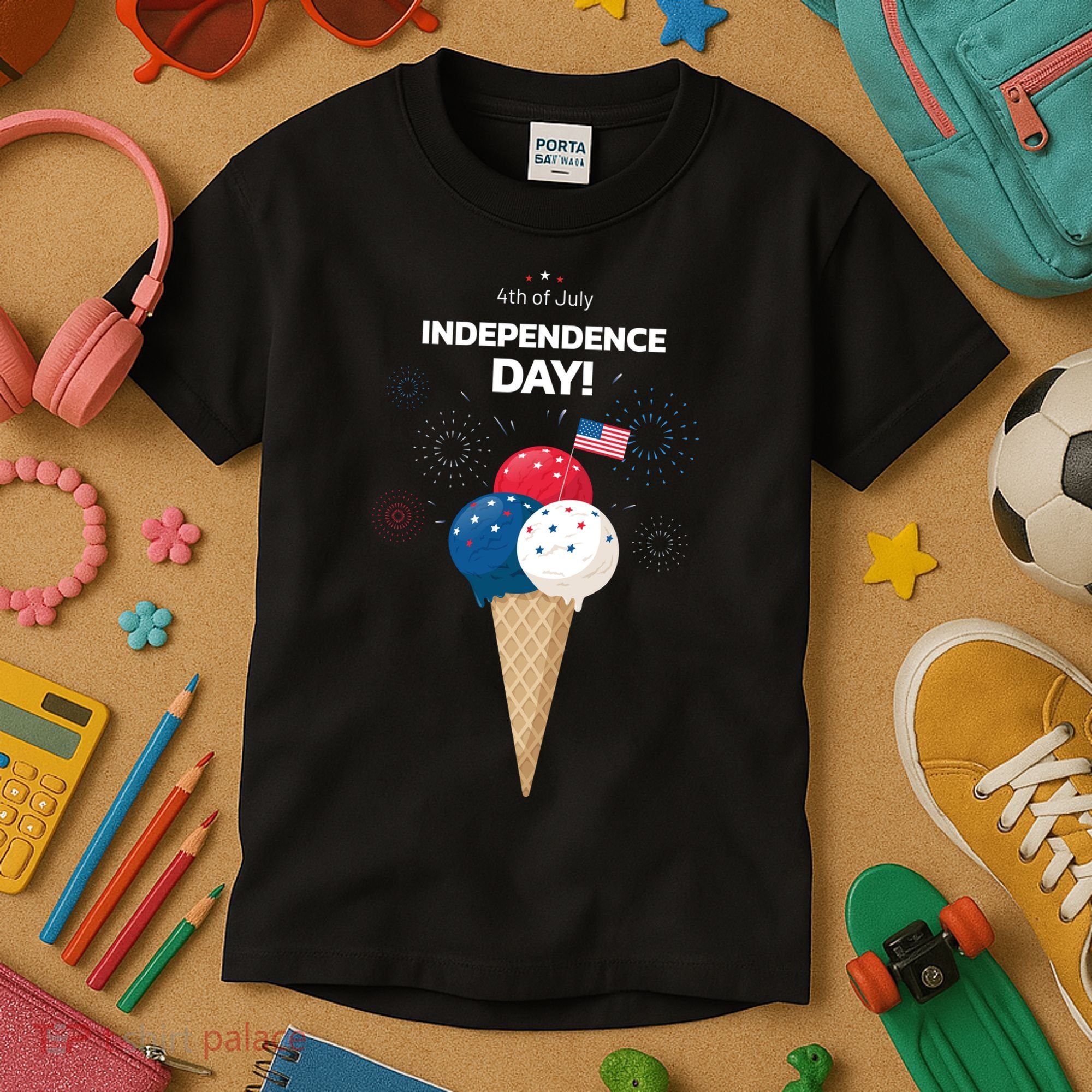 Independence Day Ice Cream Red White And Blue Kids T-Shirt