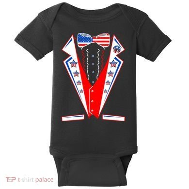 Independence Day USA Tuxedo Tux Baby Bodysuit