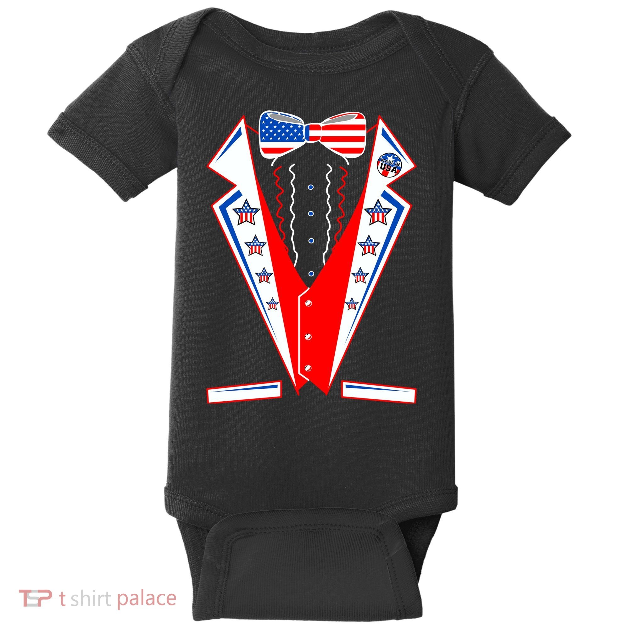 Independence Day USA Tuxedo Tux Baby Bodysuit