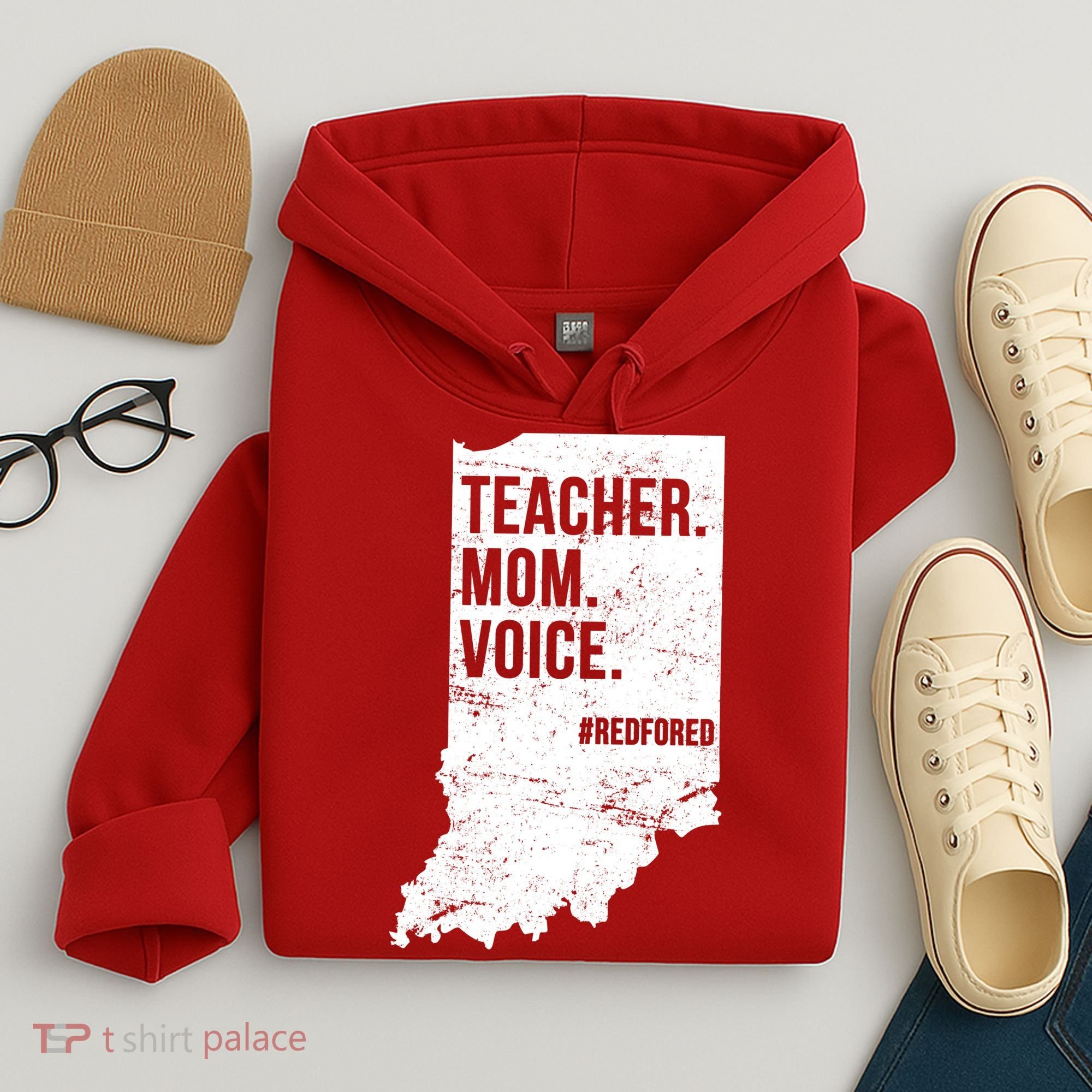 Indiana Teachers Red For Ed Mom Voice Hoodie