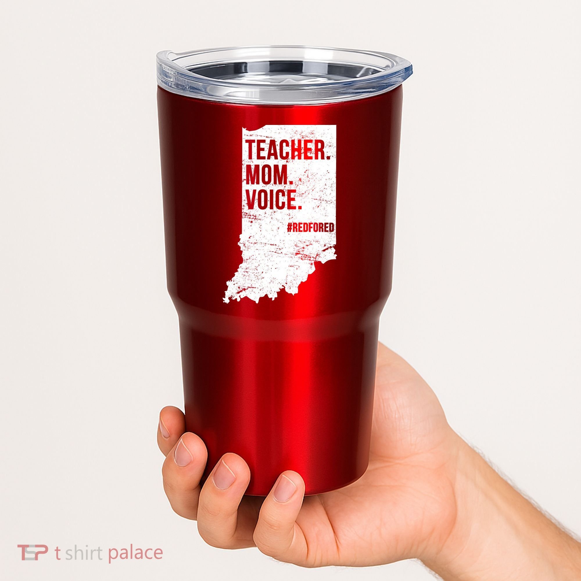 Indiana Teachers Red For Ed Mom Voice Tumbler