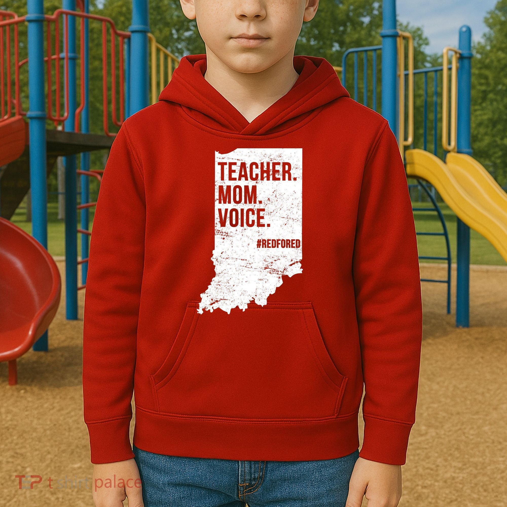 Indiana Teachers Red For Ed Mom Voice Kids Hoodie