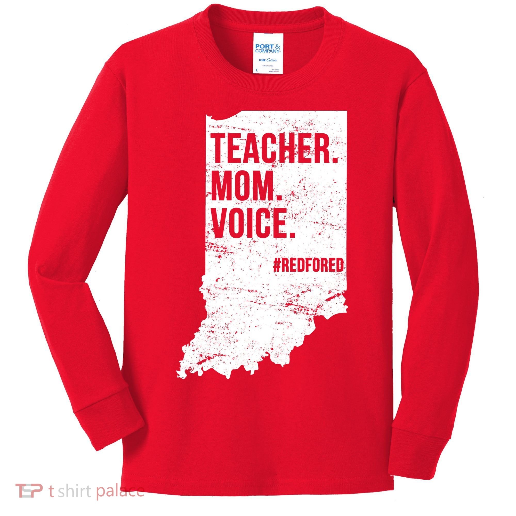 Indiana Teachers Red For Ed Mom Voice Kids Long Sleeve Shirt