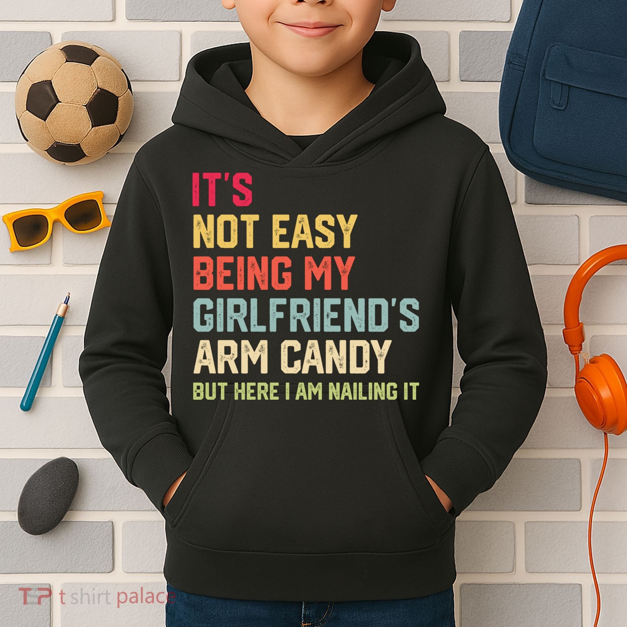 Its Not Easy Being My Girlfriends Arm Candy Retro Kids Hoodie