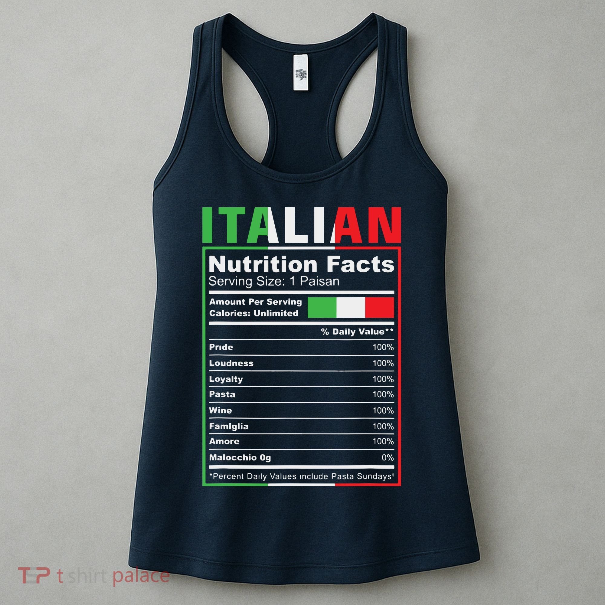Italian Nutrition Facts Italiano Italy Pride Italian Flag Women's Tank Top