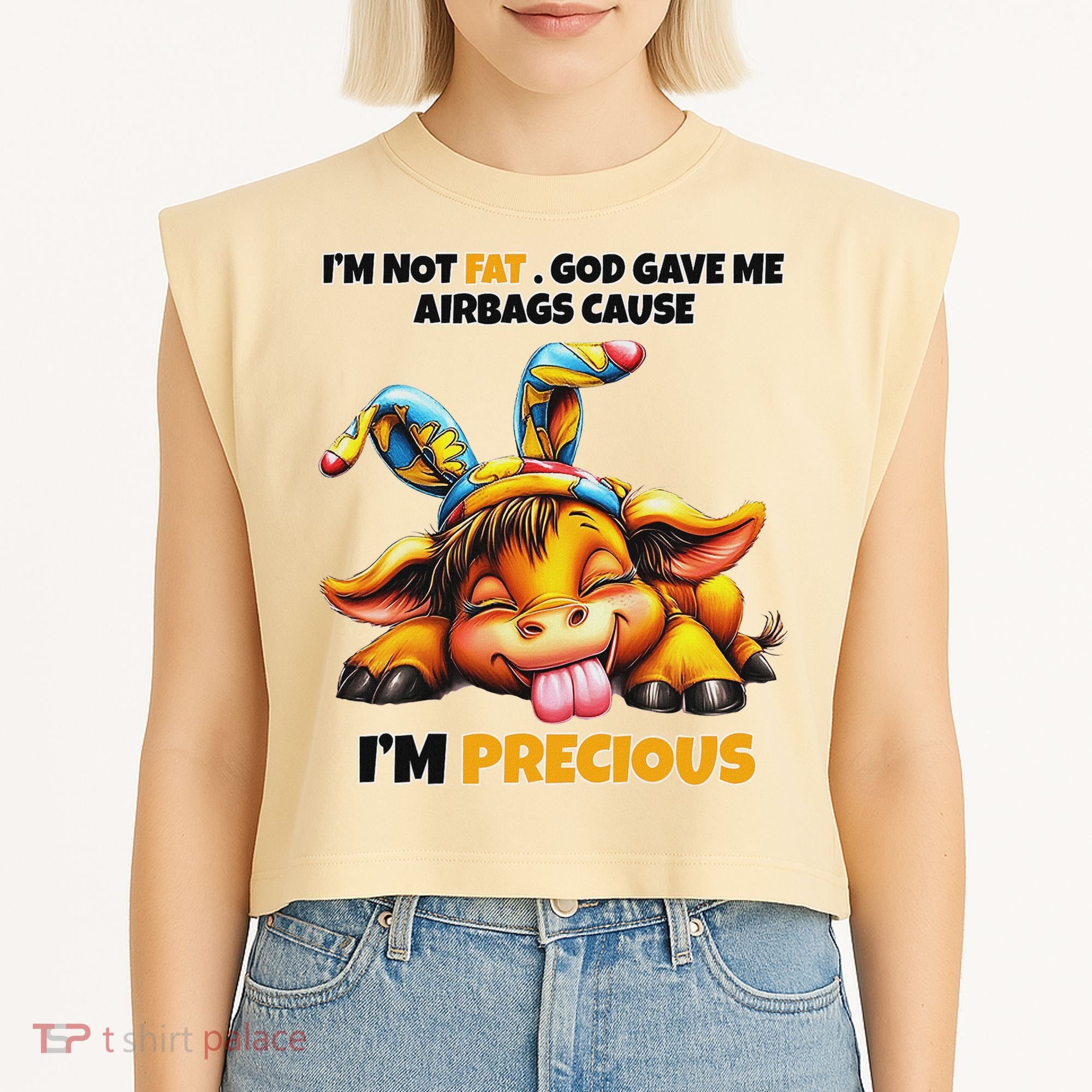 IM Not Fat God Gave Me Airbags Cause IM Precious Garment-Dyed Women's Muscle Tee