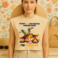 IM Not Fat God Gave Me Airbags Cause IM Precious Garment-Dyed Women's Muscle Tee thumb 4
