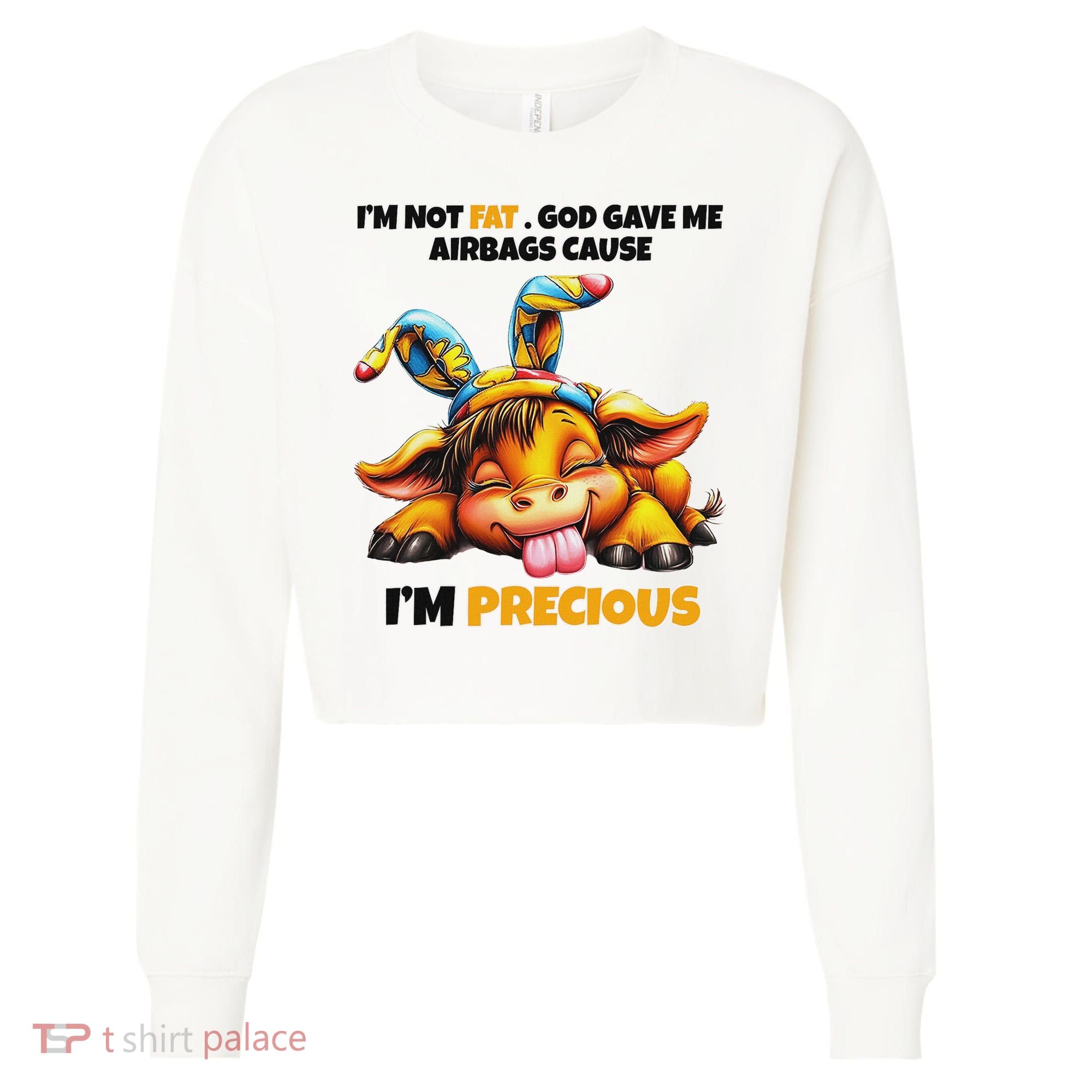 IM Not Fat God Gave Me Airbags Cause IM Precious Cropped Pullover Crew