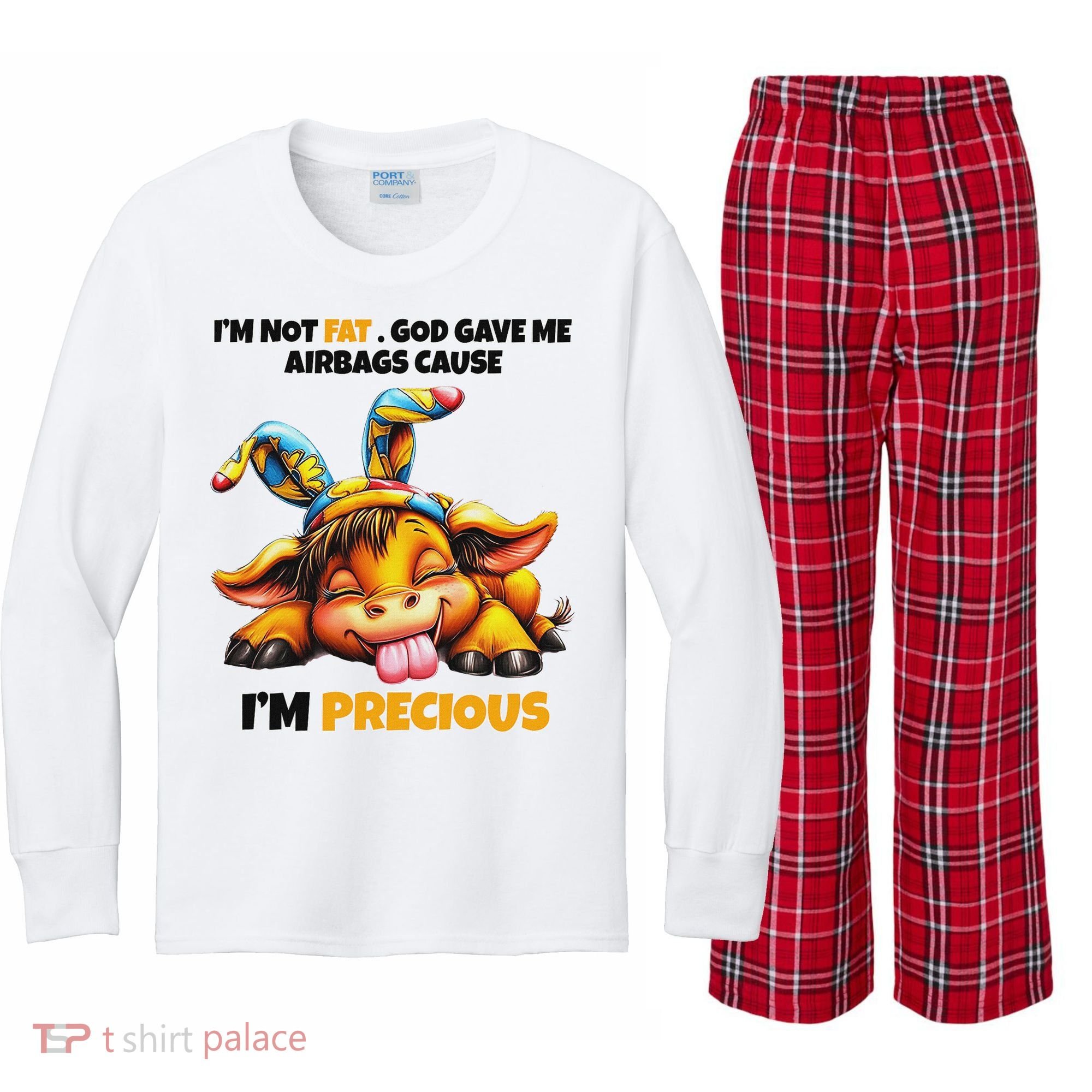 IM Not Fat God Gave Me Airbags Cause IM Precious Kids Long Sleeve Plaid Pajama Set