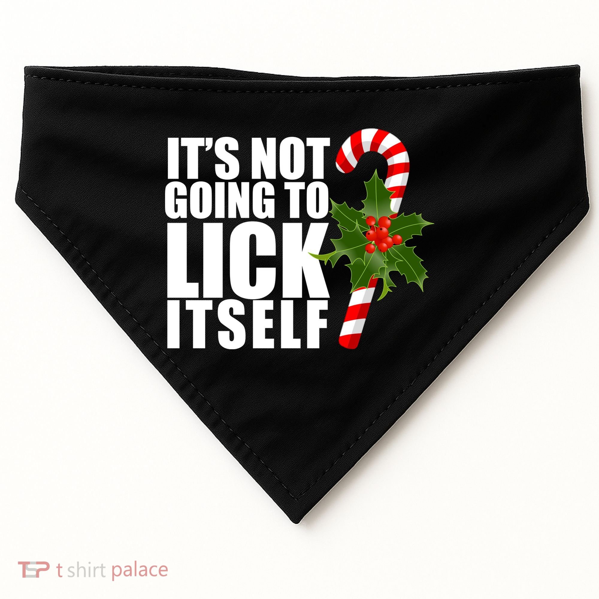 It's Not Going To Lick Itself Funny Candy Cane Christmas USA-Made Doggie Bandana