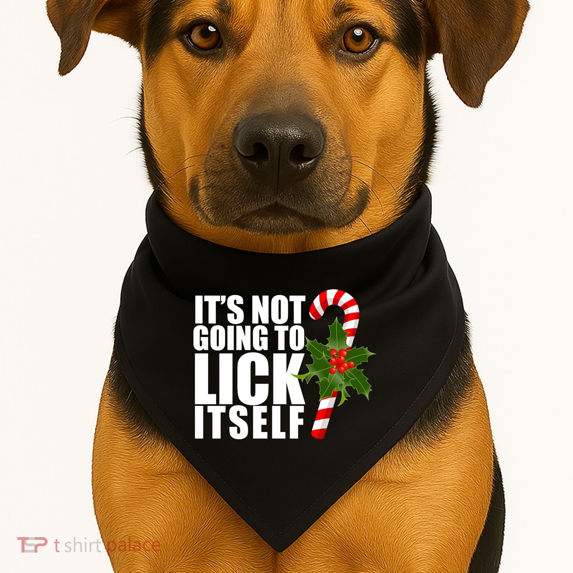It's Not Going To Lick Itself Funny Candy Cane Christmas USA-Made Doggie Bandana