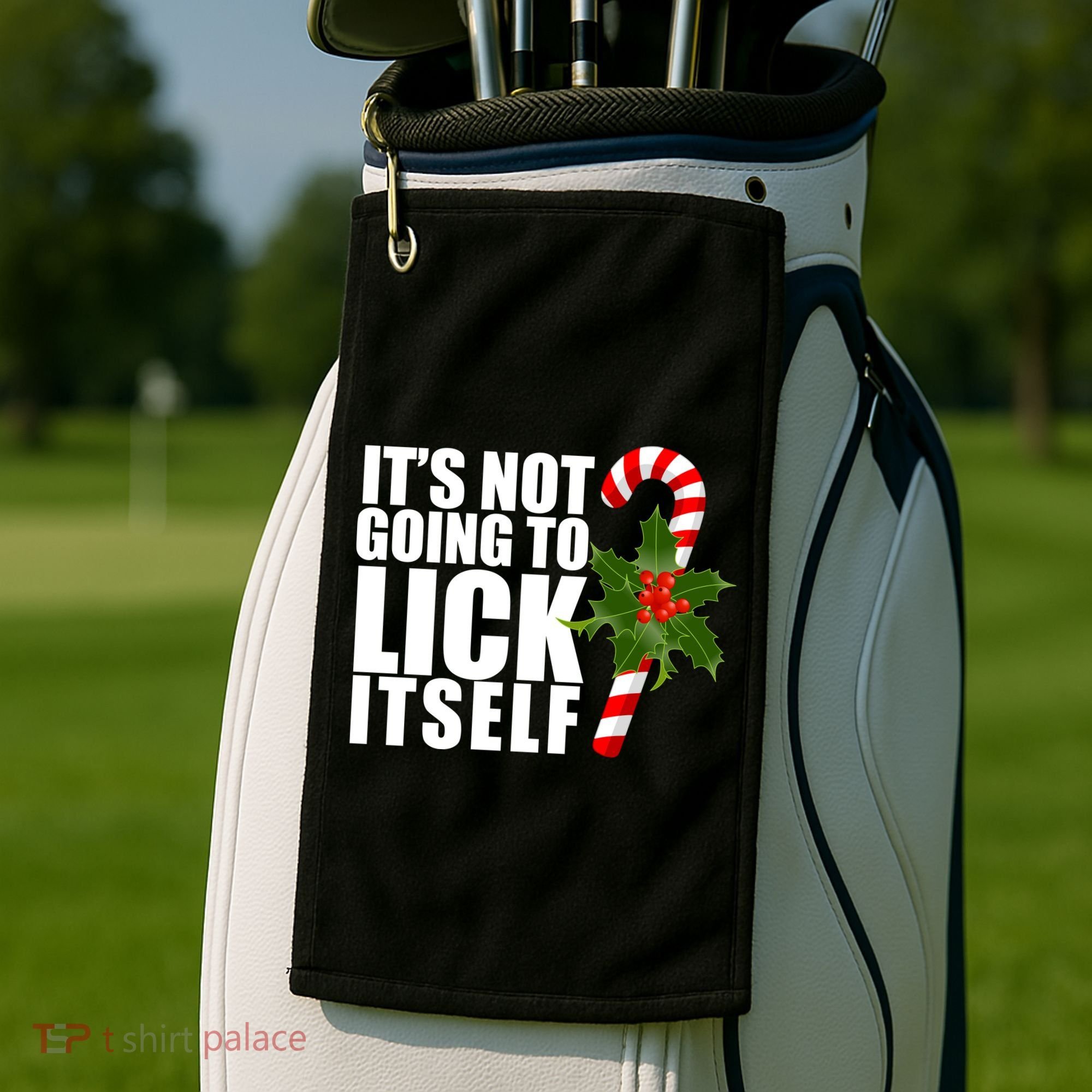 It's Not Going To Lick Itself Funny Candy Cane Christmas Golf Towel