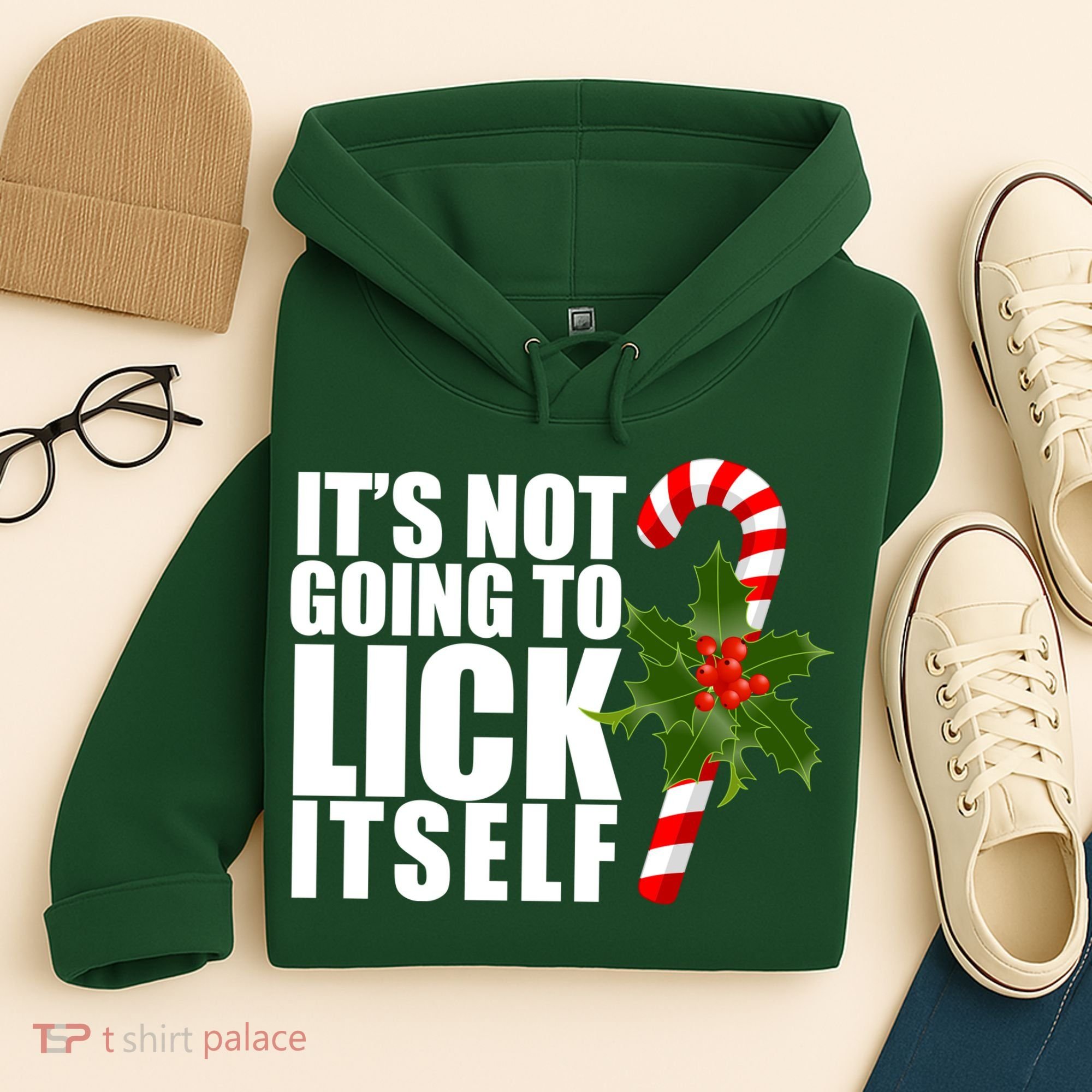 It's Not Going To Lick Itself Funny Candy Cane Christmas Hoodie